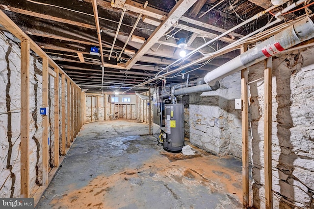 basement featuring water heater