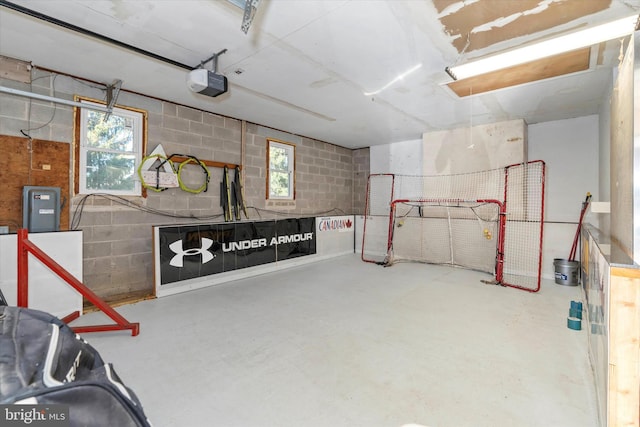 basement featuring a healthy amount of sunlight and electric panel