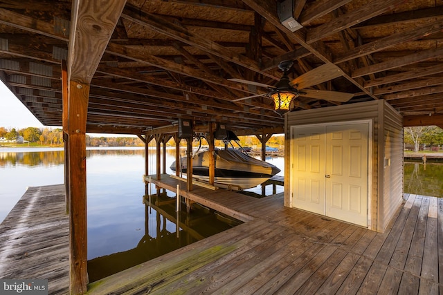 dock area with a water view