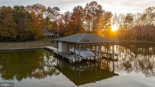 dock area featuring a water view