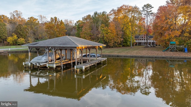 dock area featuring a water view