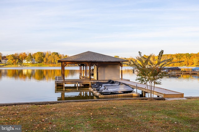 view of dock featuring a water view