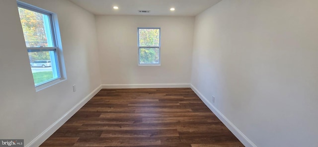 empty room with a healthy amount of sunlight and dark wood-type flooring