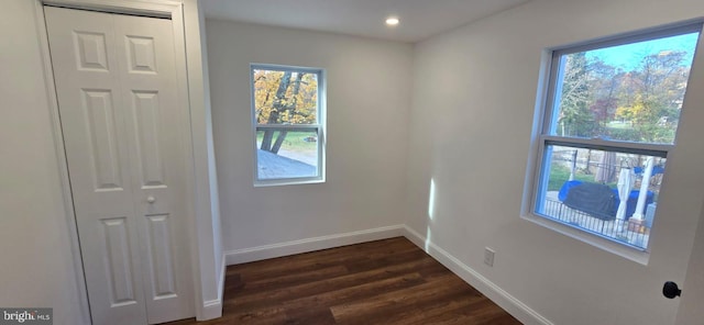 empty room featuring dark hardwood / wood-style flooring