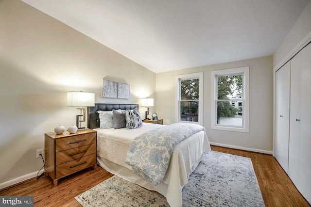 bedroom with a closet and hardwood / wood-style floors