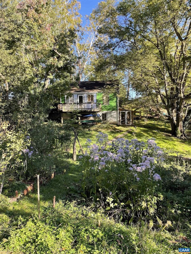 view of yard with a wooden deck