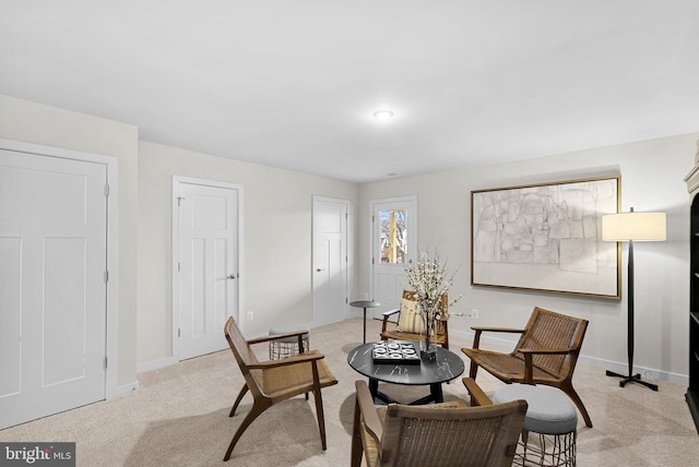 living area with light colored carpet