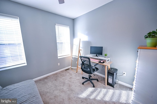 office space with light colored carpet