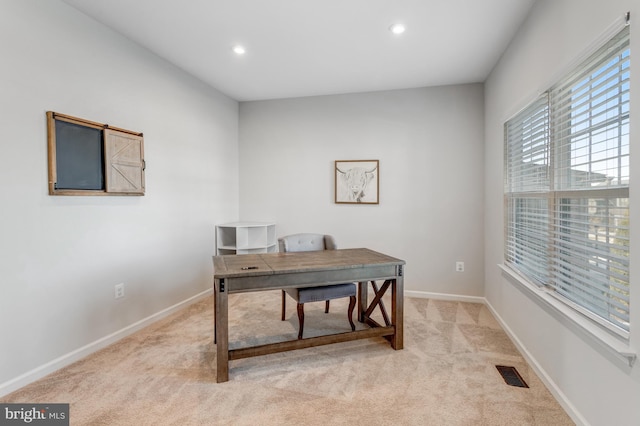 view of carpeted home office