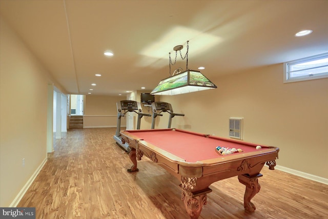 recreation room featuring light hardwood / wood-style floors and pool table