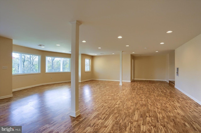 basement featuring light hardwood / wood-style flooring