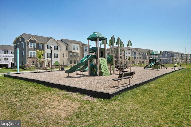 view of play area with a yard