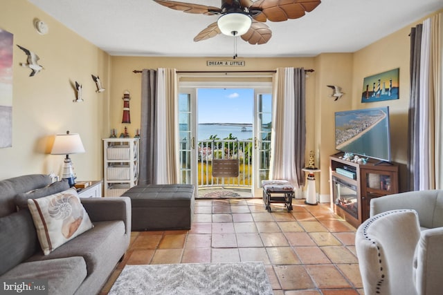 living room with ceiling fan