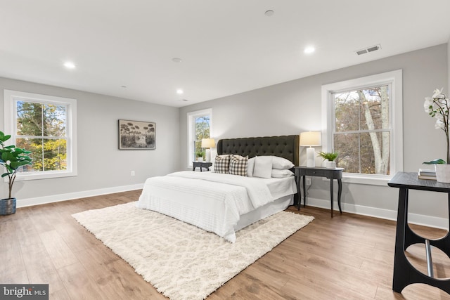 bedroom with multiple windows and wood-type flooring