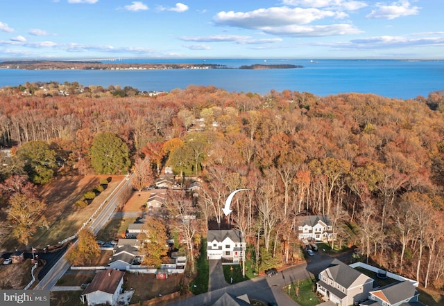 drone / aerial view featuring a water view