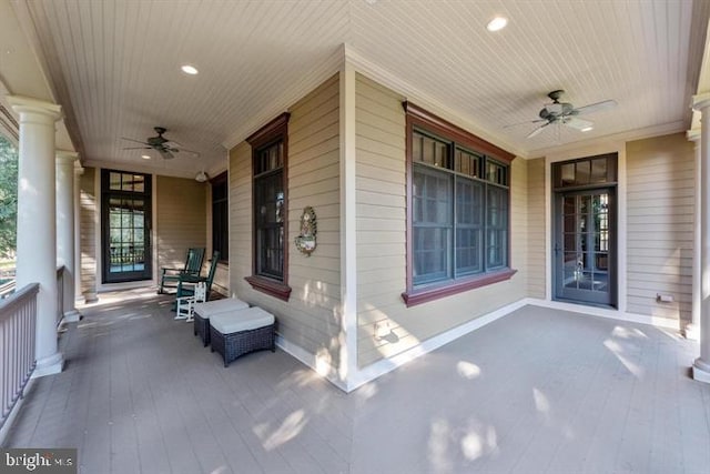 view of patio / terrace featuring a porch and ceiling fan