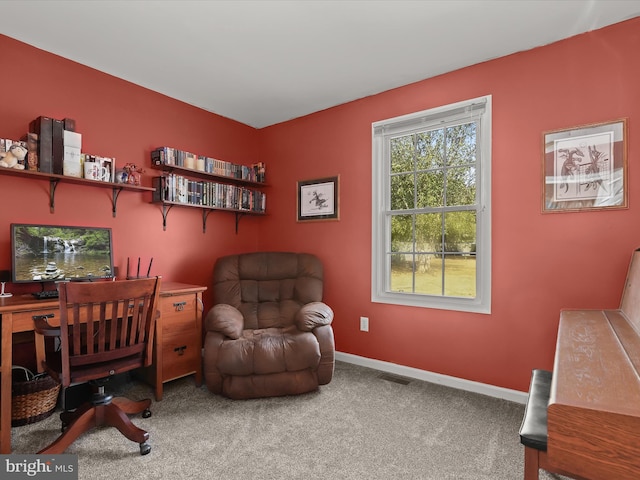 view of carpeted home office