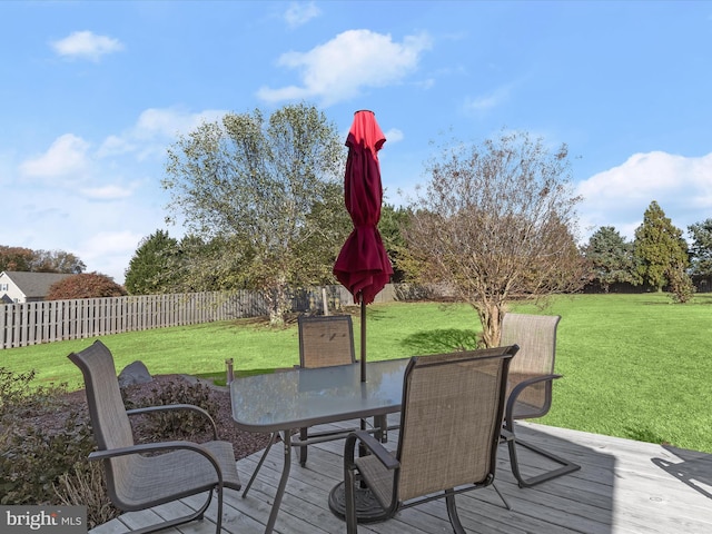 wooden terrace with a lawn