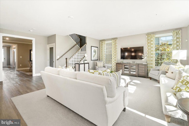 living room with wood-type flooring