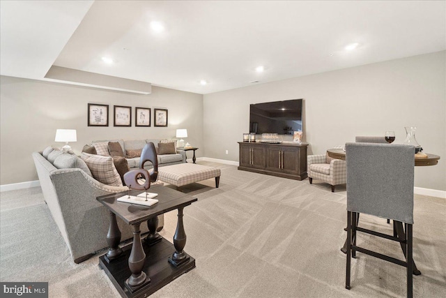 living room with light carpet