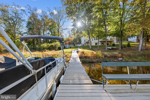 dock area with a water view