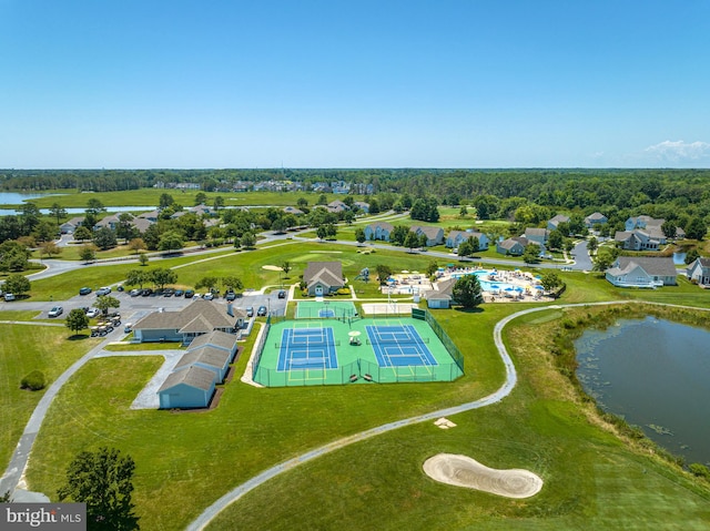 aerial view featuring a water view