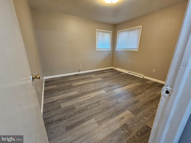 unfurnished room with dark wood-type flooring