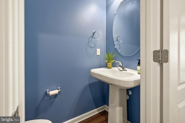 bathroom with hardwood / wood-style flooring