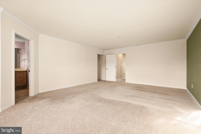 carpeted empty room featuring crown molding