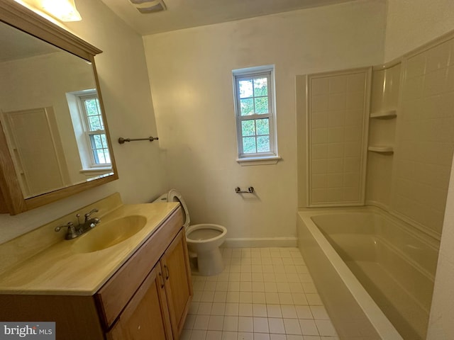 full bathroom featuring toilet, shower / washtub combination, vanity, and tile patterned flooring