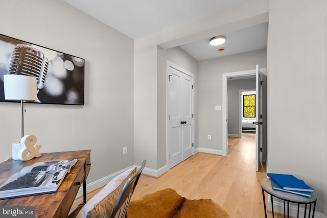 office area featuring light hardwood / wood-style flooring