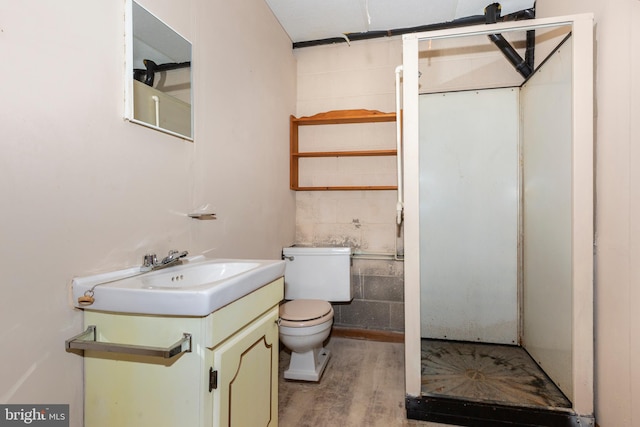 bathroom featuring vanity, toilet, and hardwood / wood-style flooring