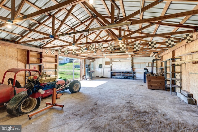 garage featuring a workshop area