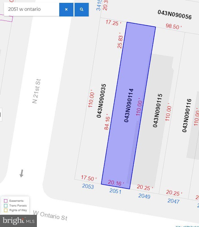 2051 W Ontario St, Philadelphia PA, 19140 land for sale