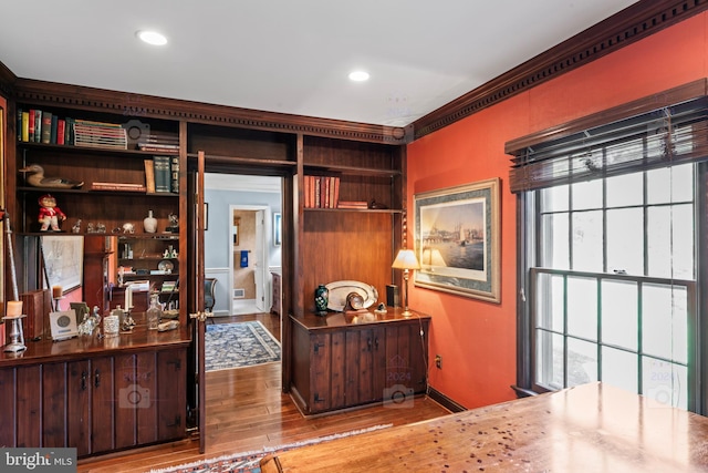 office area featuring light hardwood / wood-style flooring