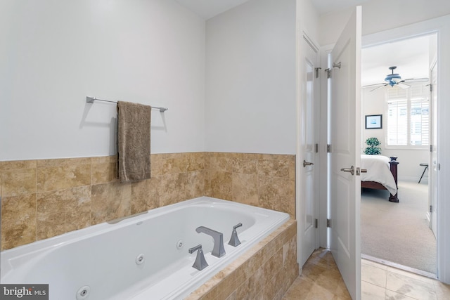 143 Waterfront St Unit 502, National Harbor, MD 20745 - full bathroom featuring ceiling fan, connected bathroom, a whirlpool tub, and tile patterned floors