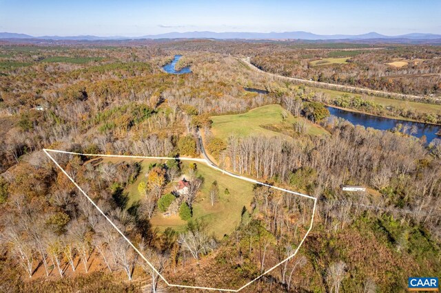 aerial view with a water and mountain view