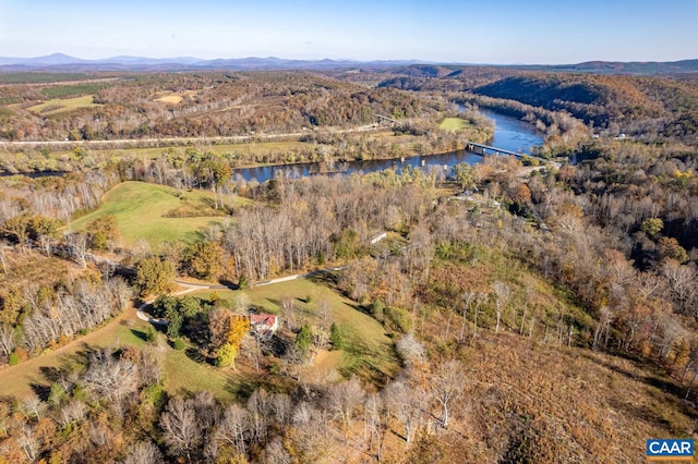 birds eye view of property featuring a water and mountain view