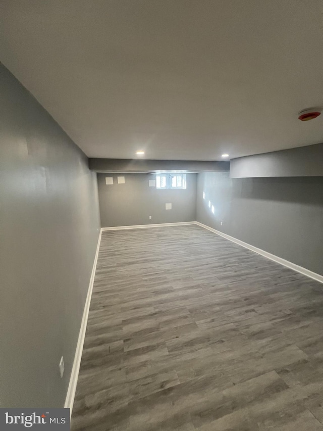 basement featuring hardwood / wood-style flooring