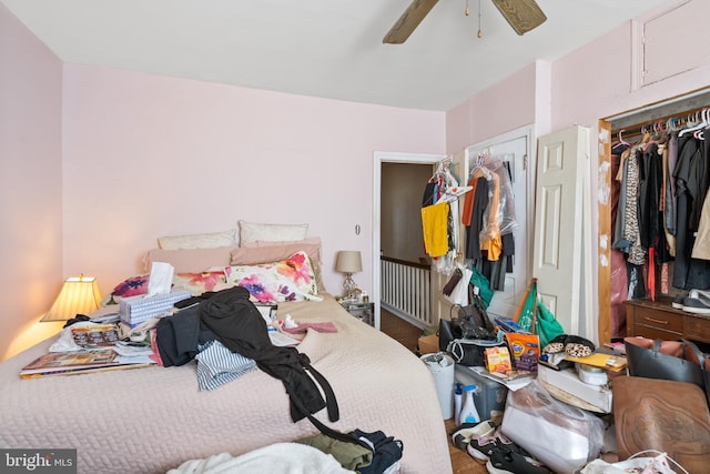 bedroom with a closet and ceiling fan