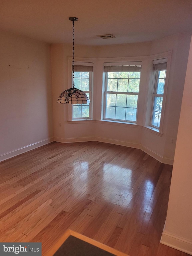 unfurnished dining area with wood-type flooring and plenty of natural light