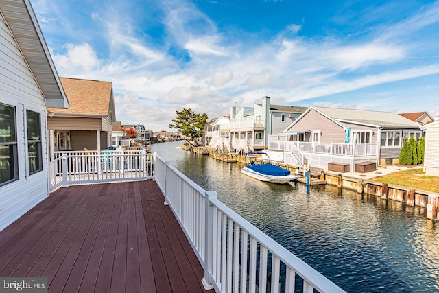 deck featuring a dock and a water view