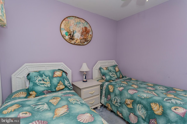 bedroom featuring carpet floors and ceiling fan