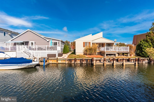 dock area with a deck with water view