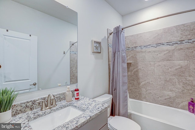 full bathroom featuring vanity, toilet, and shower / tub combo