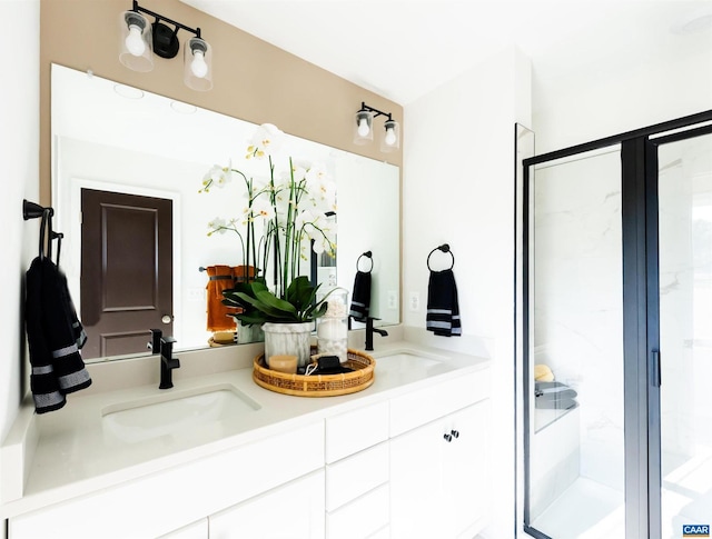 bathroom with vanity and walk in shower