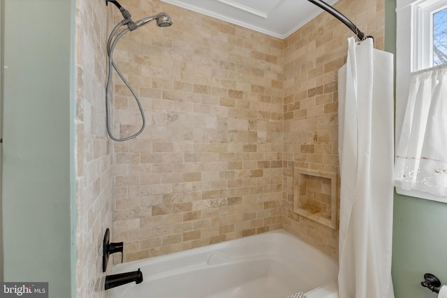 bathroom featuring shower / tub combo with curtain