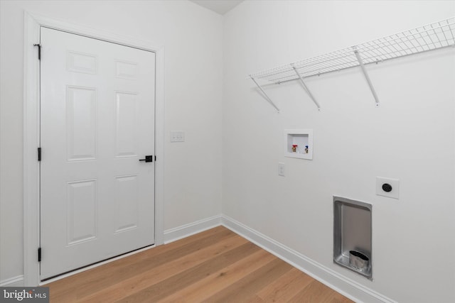 laundry area featuring light hardwood / wood-style floors, washer hookup, and electric dryer hookup