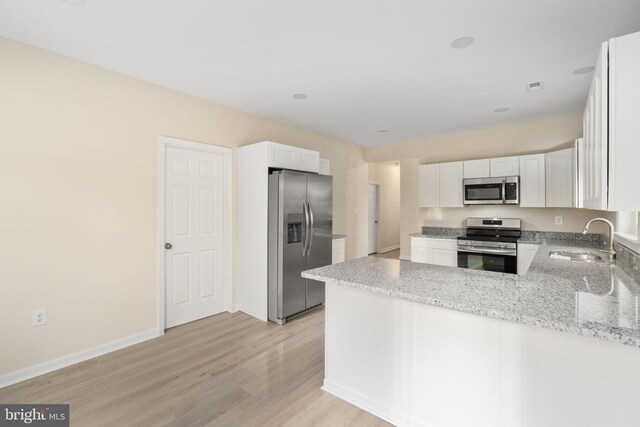 35 Grinnan Ln, Fredericksburg, VA 22406 - kitchen with appliances with stainless steel finishes, a sink, a peninsula, and light stone counters