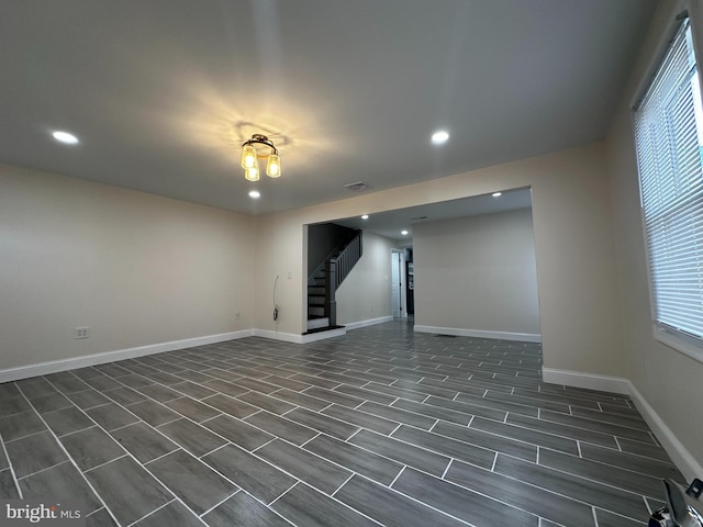 basement featuring dark wood-type flooring